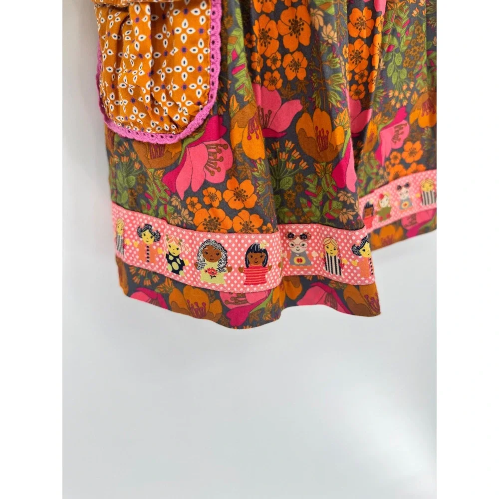 Matilda Jane Dress Girls Size 4 Green Floral Polka Dot Long Sleeve Mixed Print - Picture 5 of 7